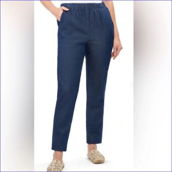 DENIM&CO "How Timeless"  2-Pocket Pull-On Straight Leg Jeans - Size Large - Picture 1 of 11